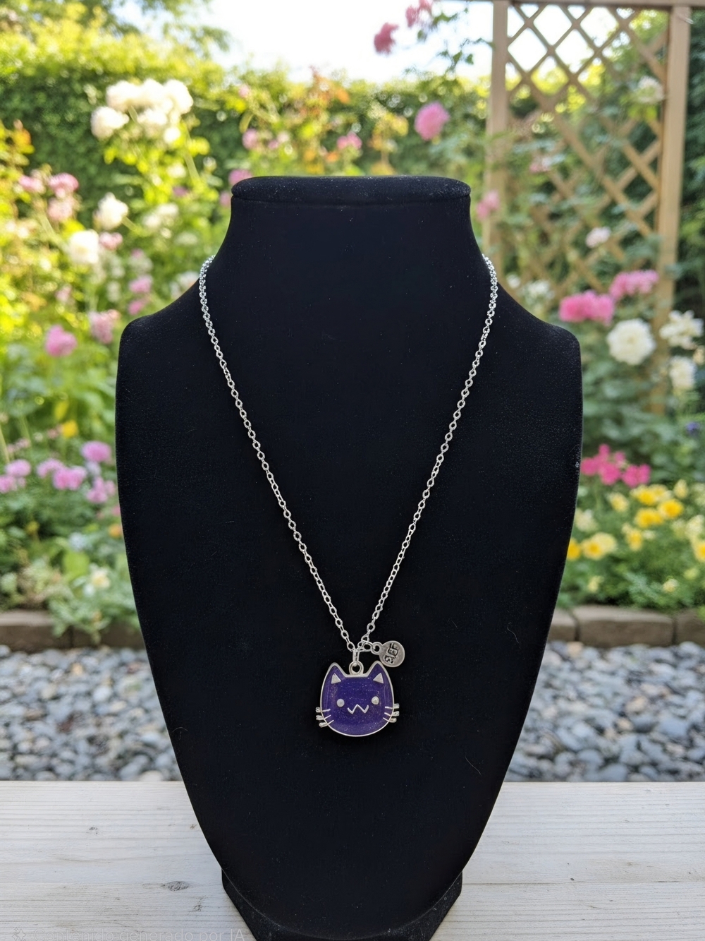 Kids Purple Cat Pendant Necklace with Silver Chain